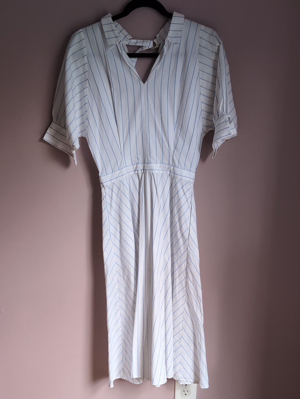 & Other Stories White Dress with Light Blue Pinstripes
